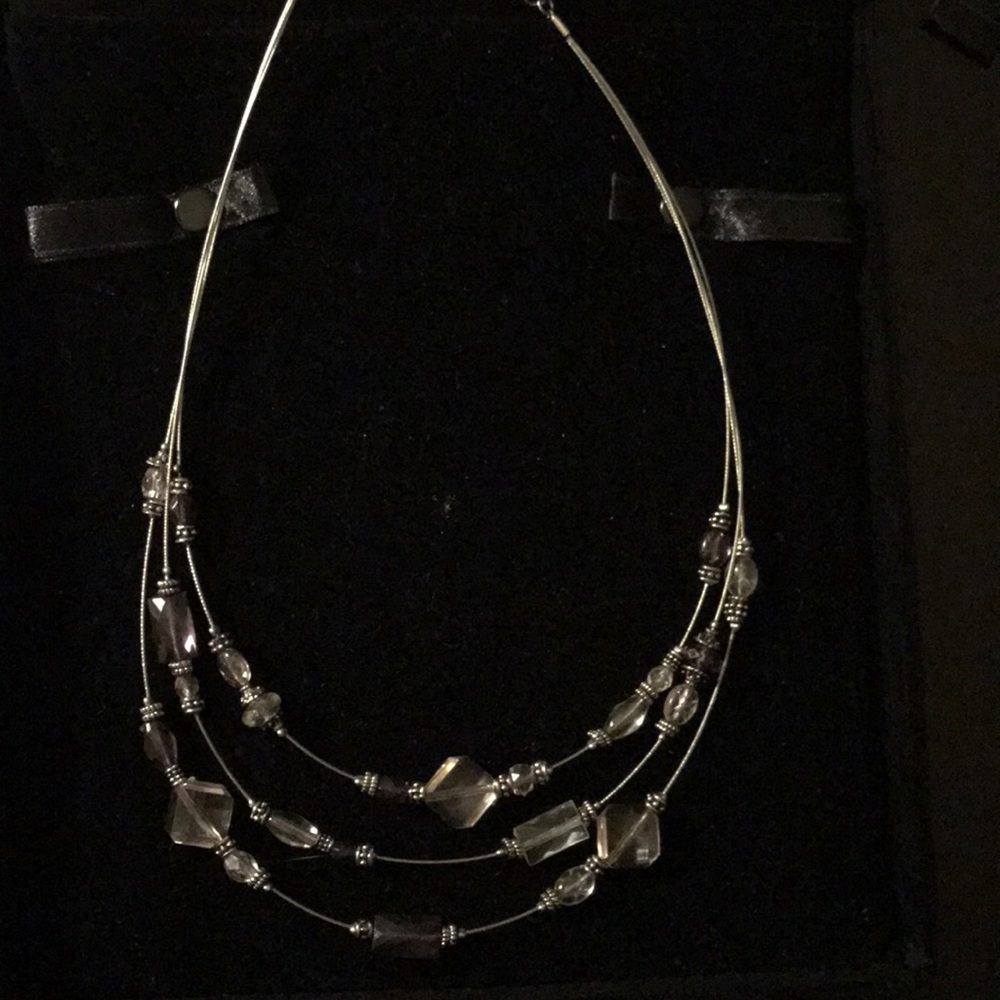 Glass bead and wire 3 strand necklace.